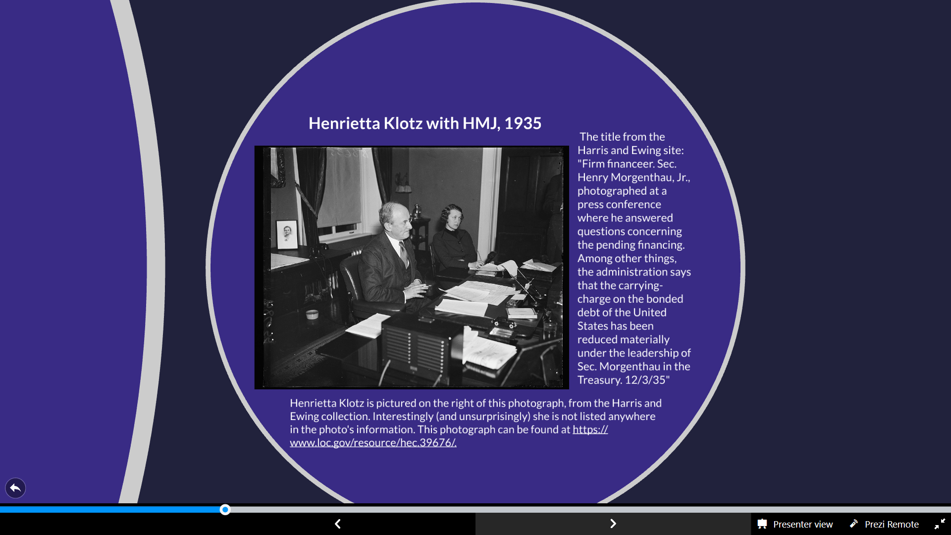 Slide 10, EHRI presentation, photograph Henrietta S. Klotz with HMJ, 1935