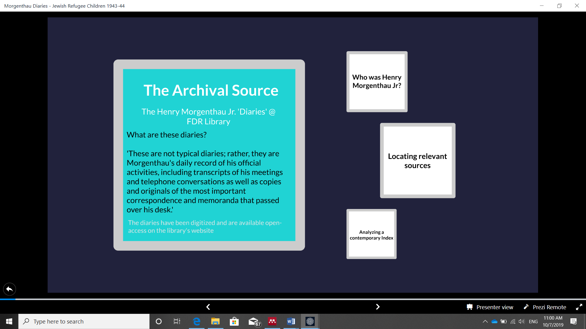 Slide 2 from EHRI presentation: description of Morgenthau Diaries
